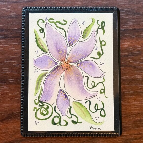sarastarstuff Other - Art Watercolor and Ink Magnet Purple Flower Handmade